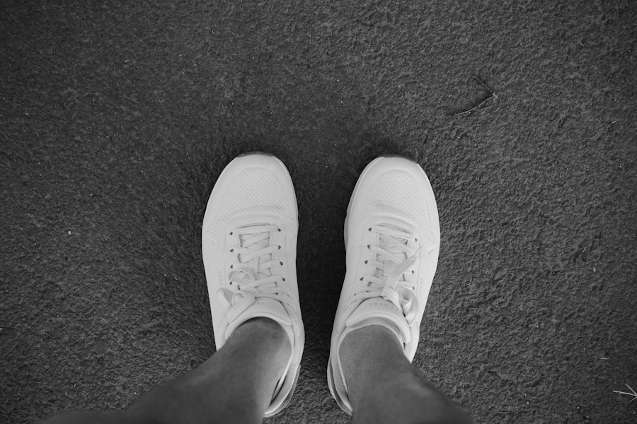 White casual sneakers viewed from above
